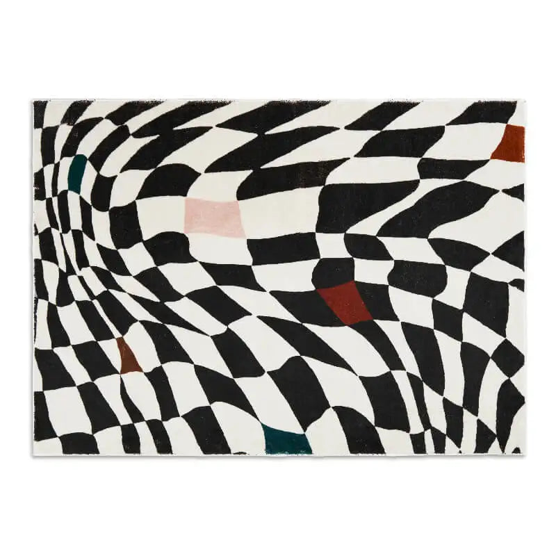 Carpets For Living Room Home Decor Light Luxury Abstract VertigoFashion Black White Plaid Art Chessboard Bedroom Polyester Rugs