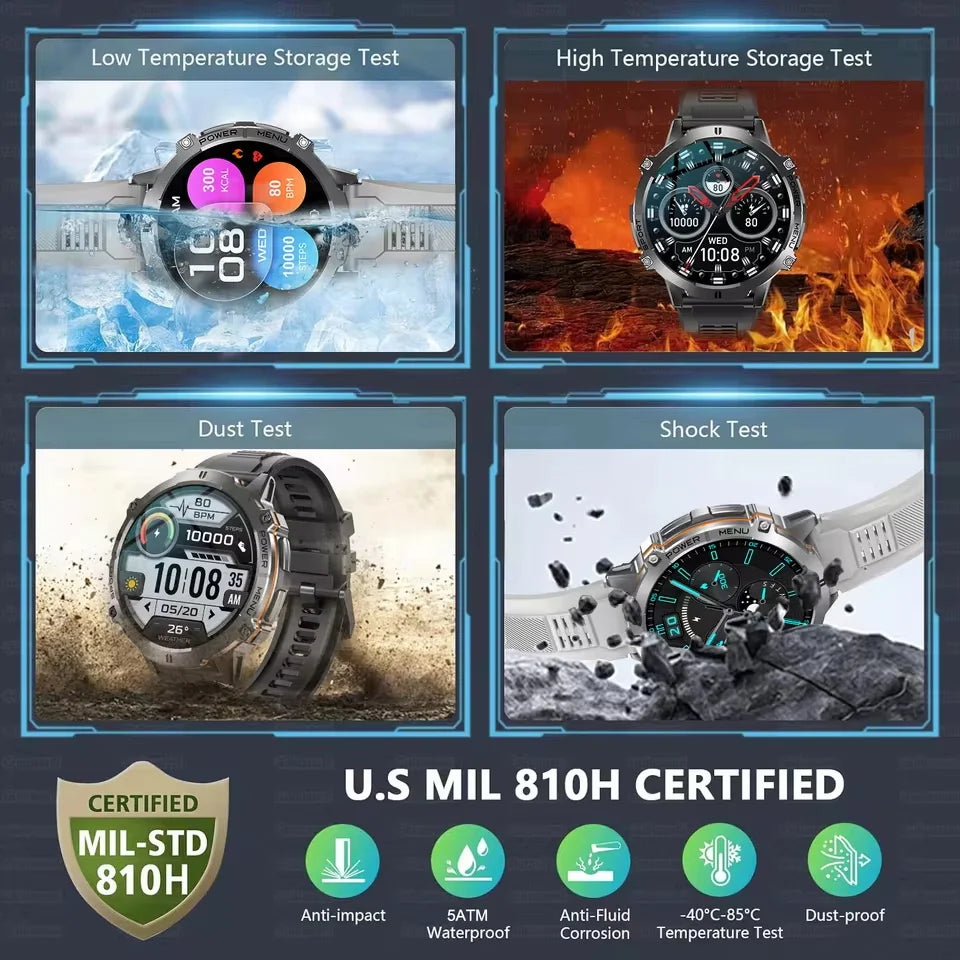 2026 New Outdoors Sports Smart Watch Screen 10ATM Waterproof 1000mAh Sports Blood oxygen BT call Men Fitness Smart Bracelets