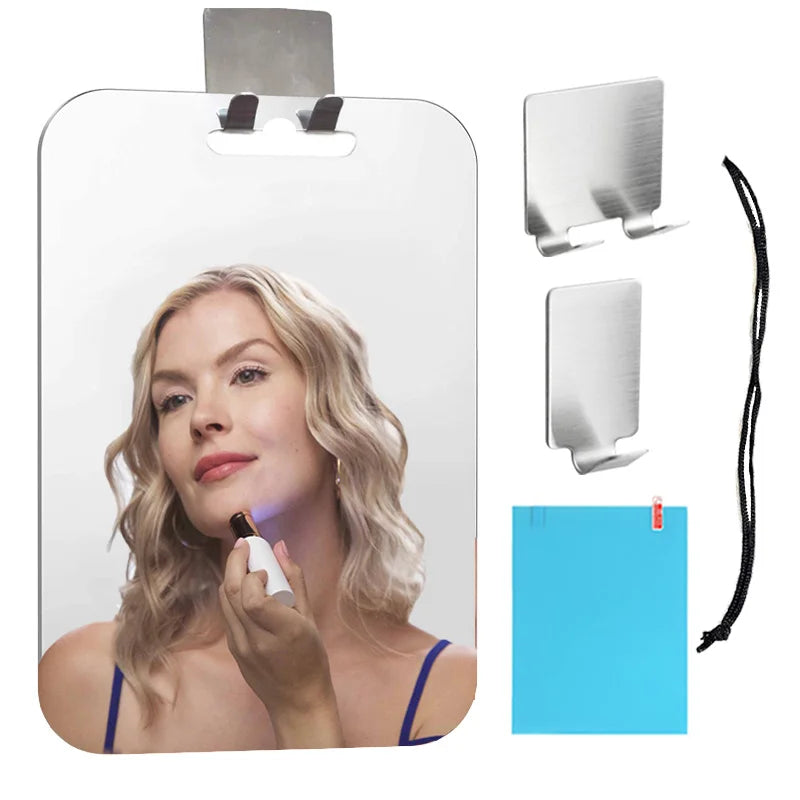 Acrylic Fogless Shower Mirror Anti-Fog Shaving Mirror with Razor Holder And Hooks Wall Hanging for Bathroom Travel Accessories