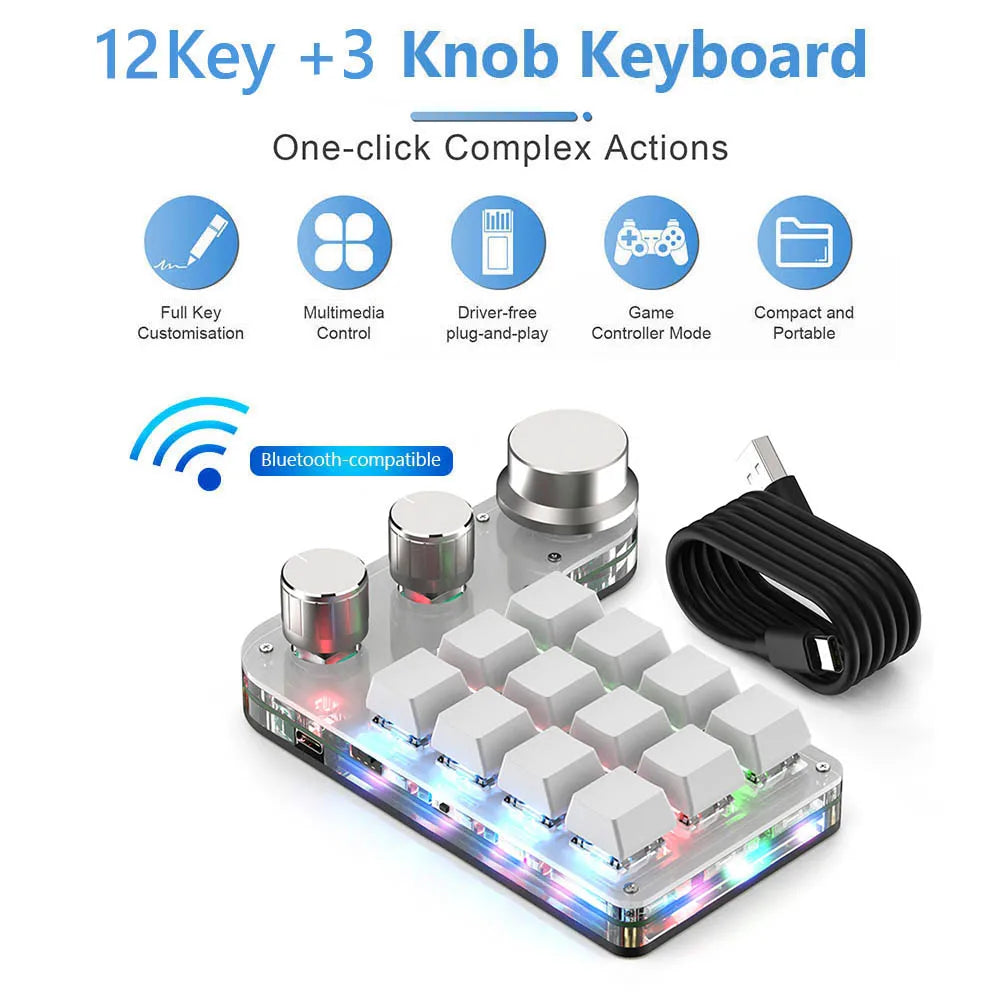 12 teclas 4 botões programação macro teclado personalizado usb com fio/bluetooth-compatível teclado de jogos mecânico para jogadores/designers