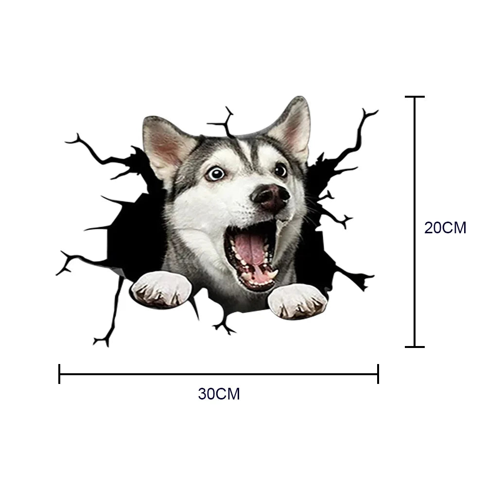 Waterproof Car Decals Cute Crack Dog Wall Sticker Glass Window Door Home Decoration Cartoon Animals Wallpaper Removable Poster