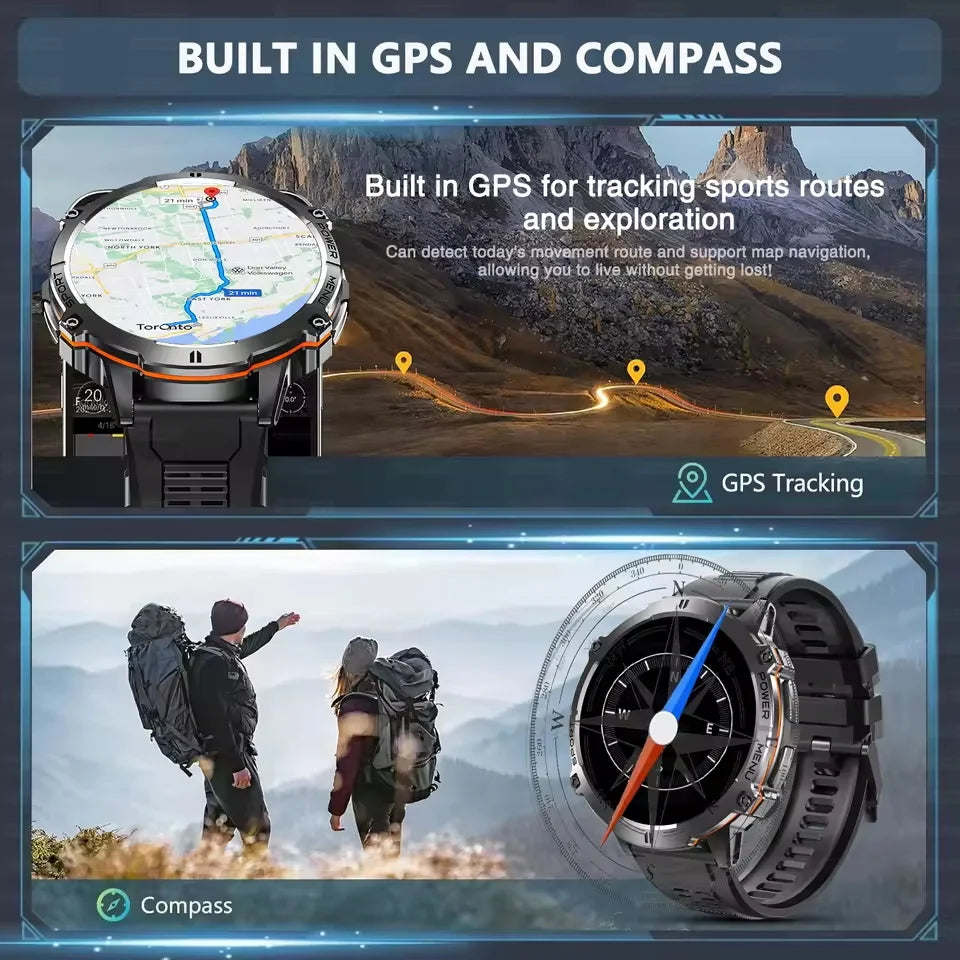 2026 New Outdoors Sports Smart Watch Screen 10ATM Waterproof 1000mAh Sports Blood oxygen BT call Men Fitness Smart Bracelets