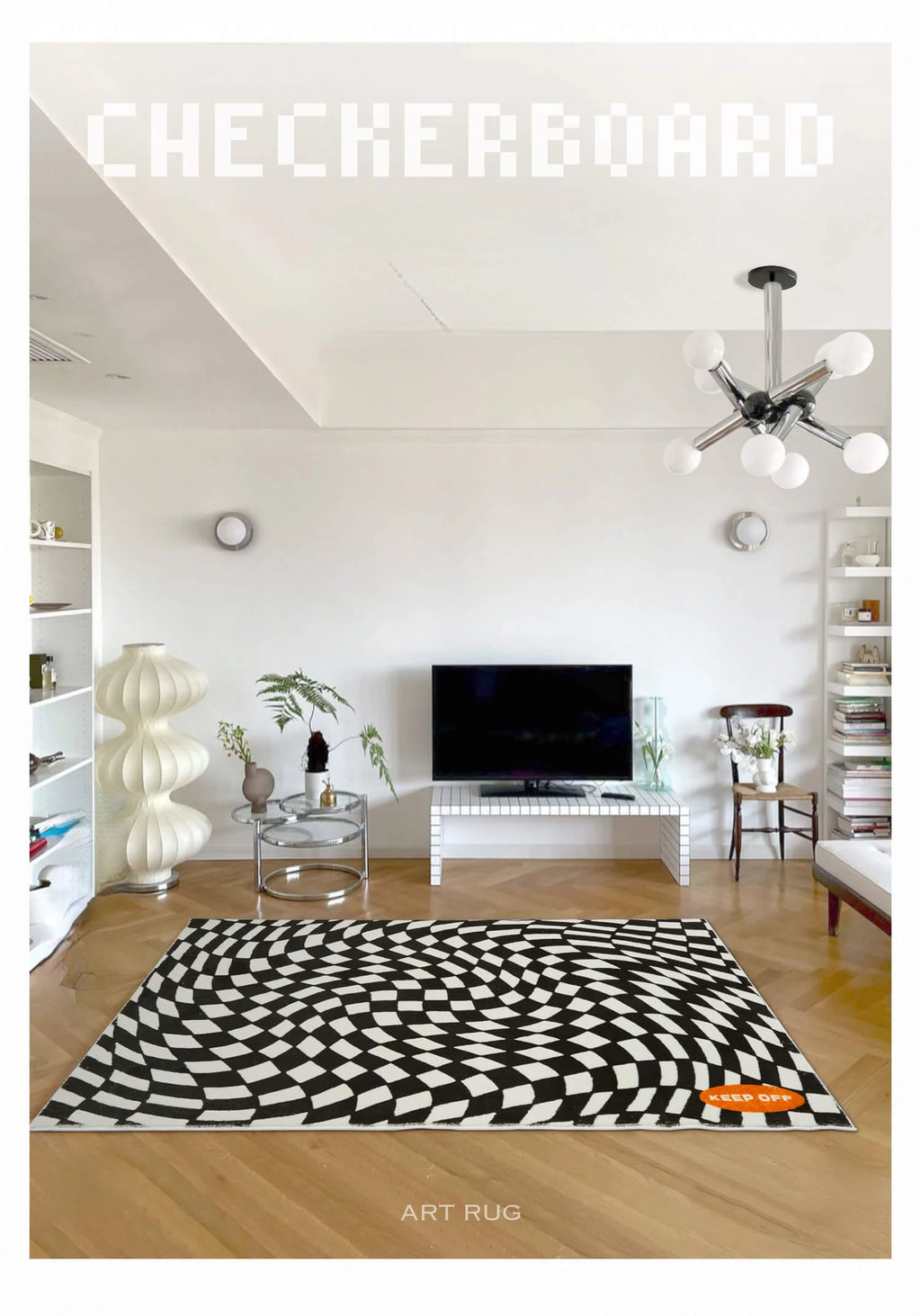 Carpets For Living Room Home Decor Light Luxury Abstract VertigoFashion Black White Plaid Art Chessboard Bedroom Polyester Rugs