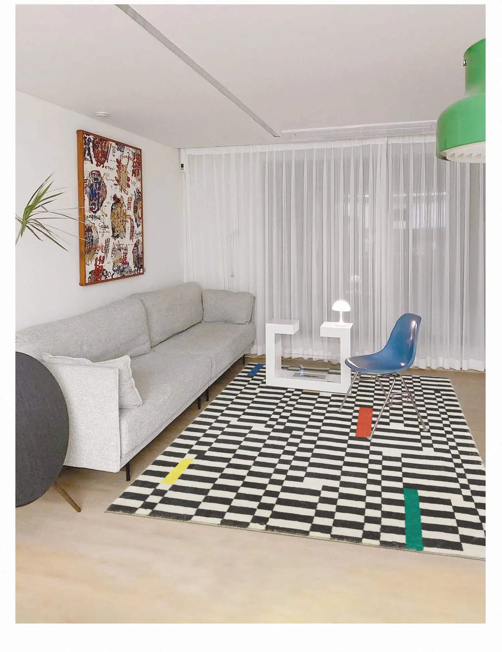 Carpets For Living Room Home Decor Light Luxury Abstract VertigoFashion Black White Plaid Art Chessboard Bedroom Polyester Rugs