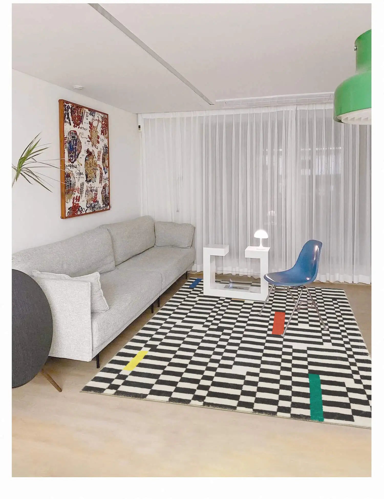 Carpets For Living Room Home Decor Light Luxury Abstract VertigoFashion Black White Plaid Art Chessboard Bedroom Polyester Rugs
