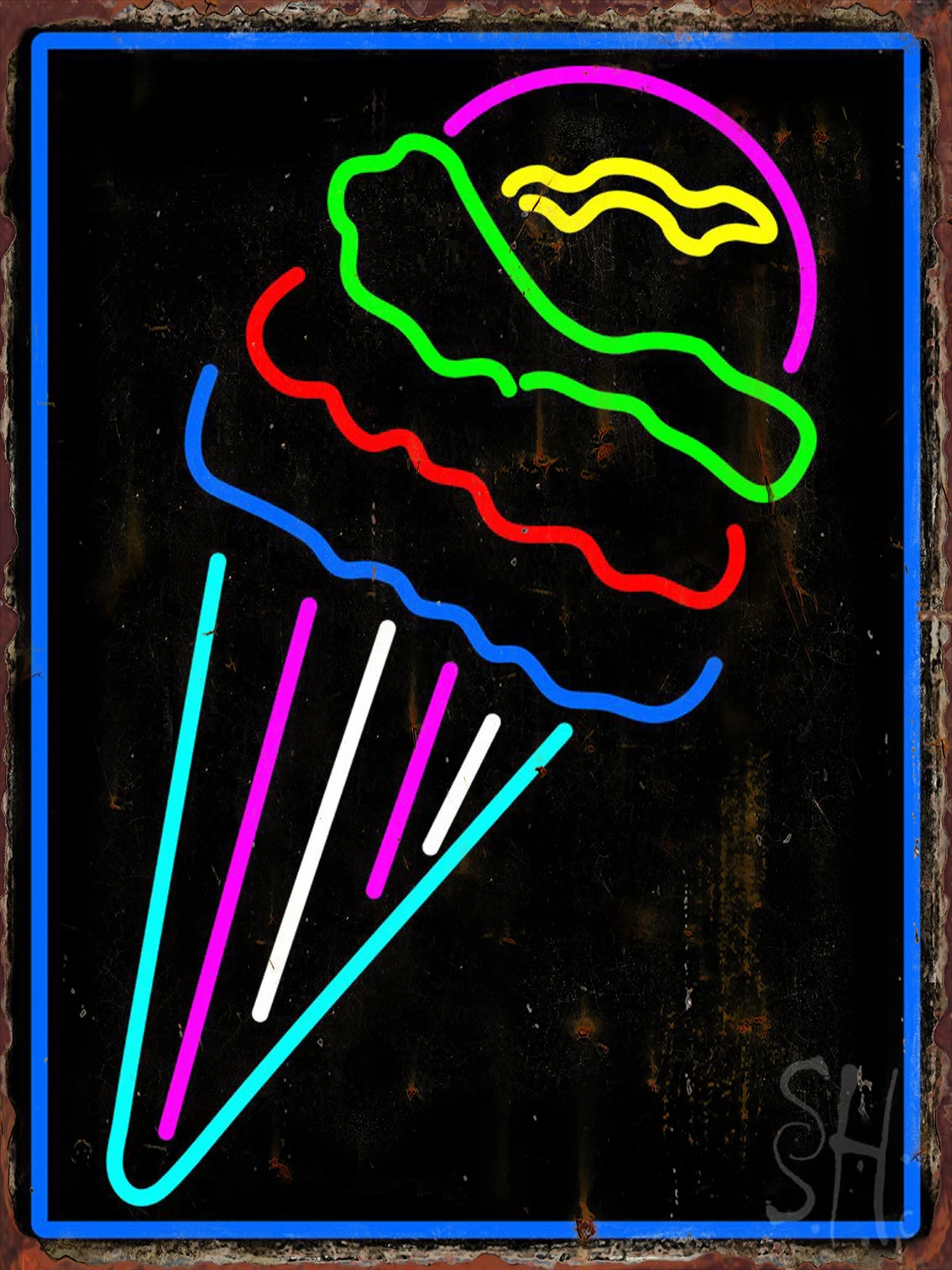 Neon Ice Cream Metal Tin Sign for Dessert Shop Home Kitchen Iron Plate Vintage Poster Cafe Western Restaurant Wall Decor Plaques