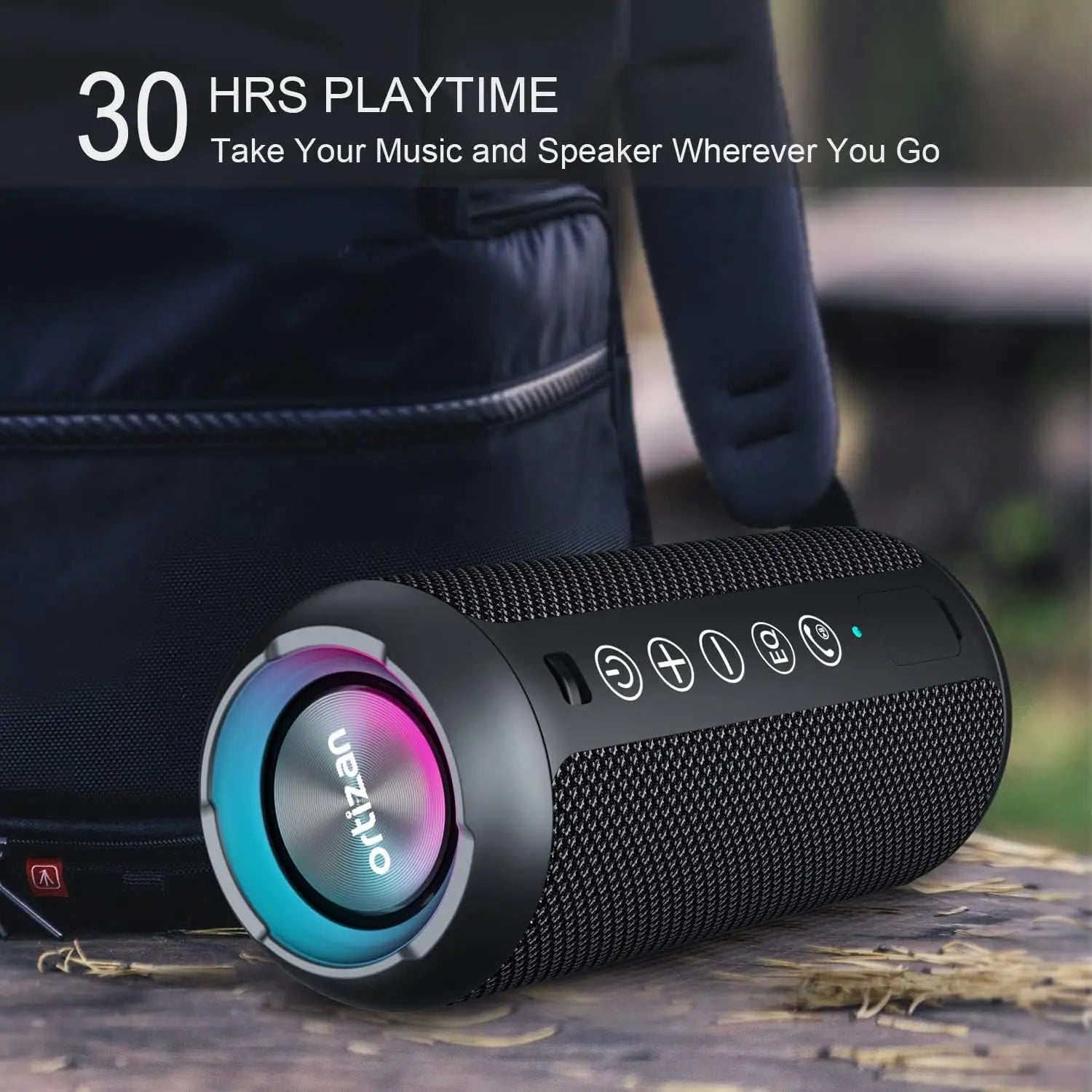 Ortizan Portable Wireless Speaker: IPX7 Waterproof, 24W Loud Sound, Deep Bass, LED Lights, Wireless Stereo Pairing