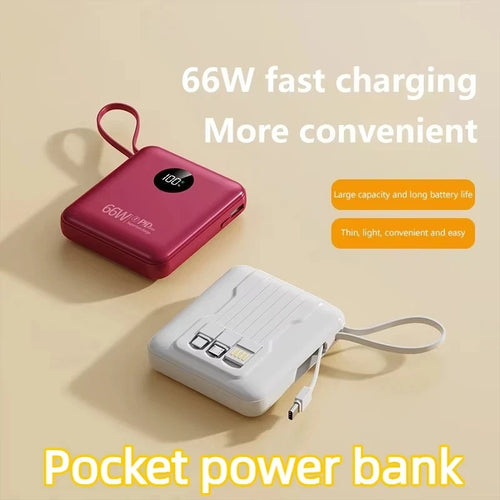 50000mAh PowerBank 66W Super Fast Charging with Cable Large Capacity Compact Portable Mini Shared Four Wire Mobile Power Bank