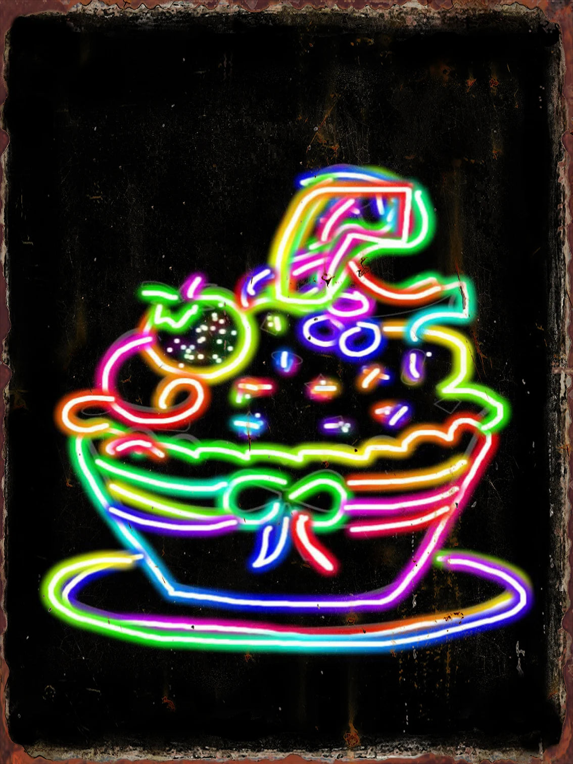 Neon Ice Cream Metal Tin Sign for Dessert Shop Home Kitchen Iron Plate Vintage Poster Cafe Western Restaurant Wall Decor Plaques