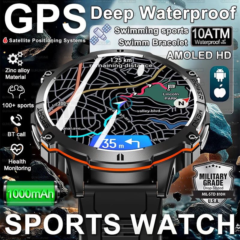 2026 New Outdoors Sports Smart Watch Screen 10ATM Waterproof 1000mAh Sports Blood oxygen BT call Men Fitness Smart Bracelets