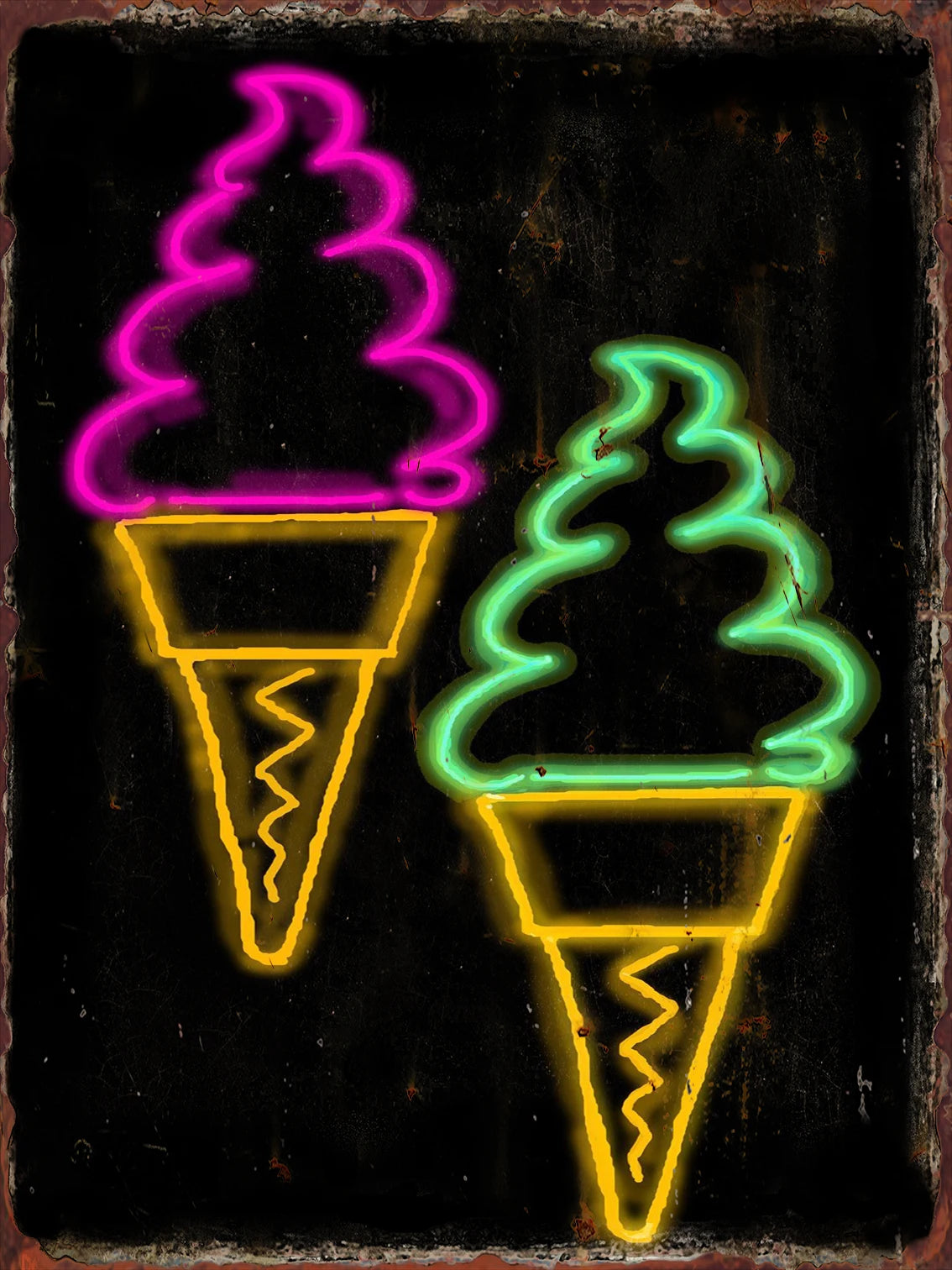 Neon Ice Cream Metal Tin Sign for Dessert Shop Home Kitchen Iron Plate Vintage Poster Cafe Western Restaurant Wall Decor Plaques