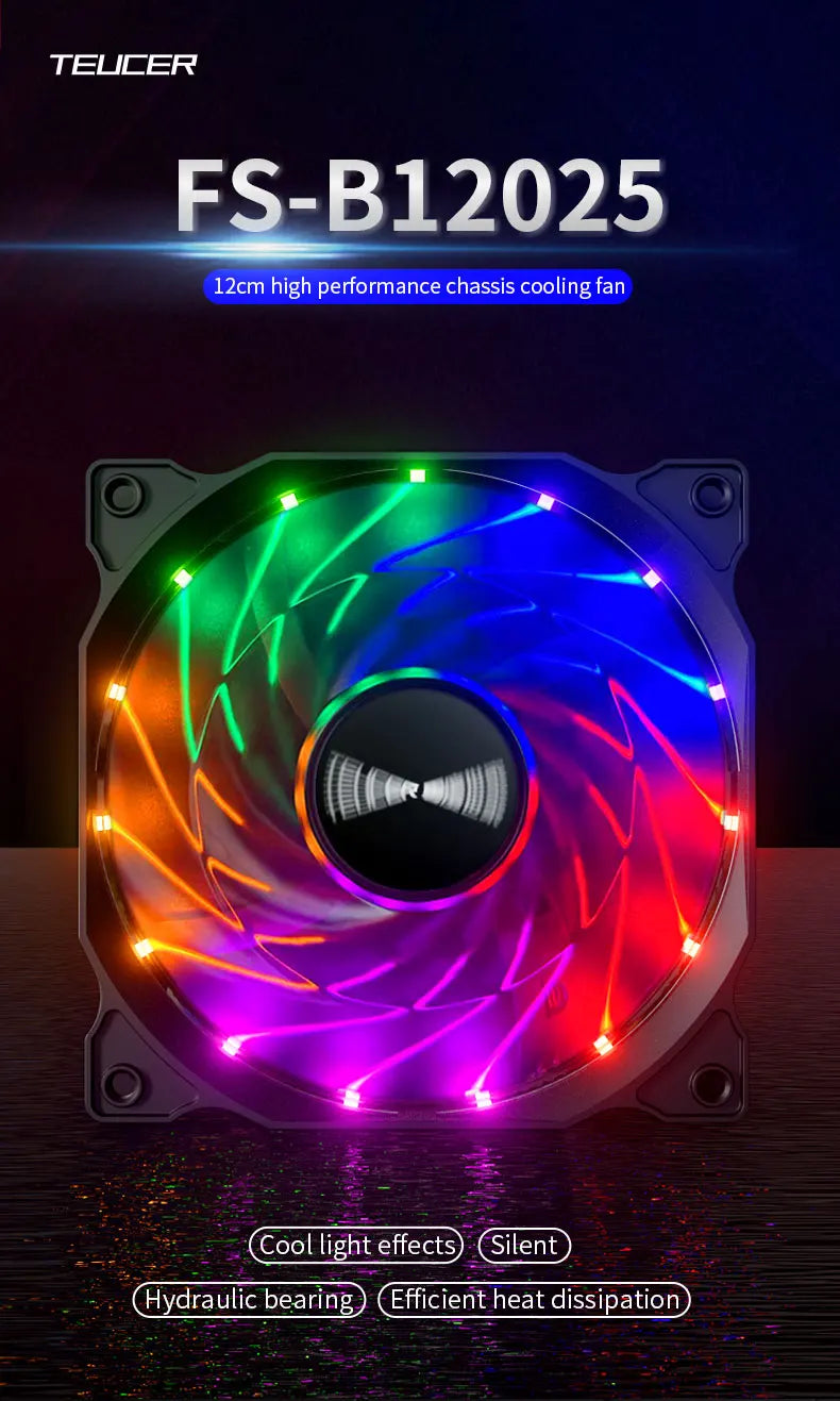 Teucer 120MM PC Case Cooling Fan Desktop Chassis Power 12V Big 4Pin Led 12CM Hydraulic Bearing Quiet Link Ventilador Radiator