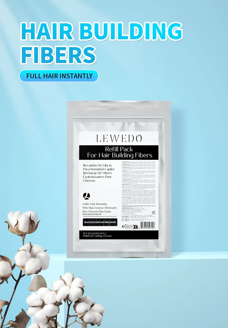 Hair Fibers Powder 100g Instant Hair Growth Fiber Refill Bag Hair Loss Treatment Keratin Hair Building Fiber Salon Hair Care