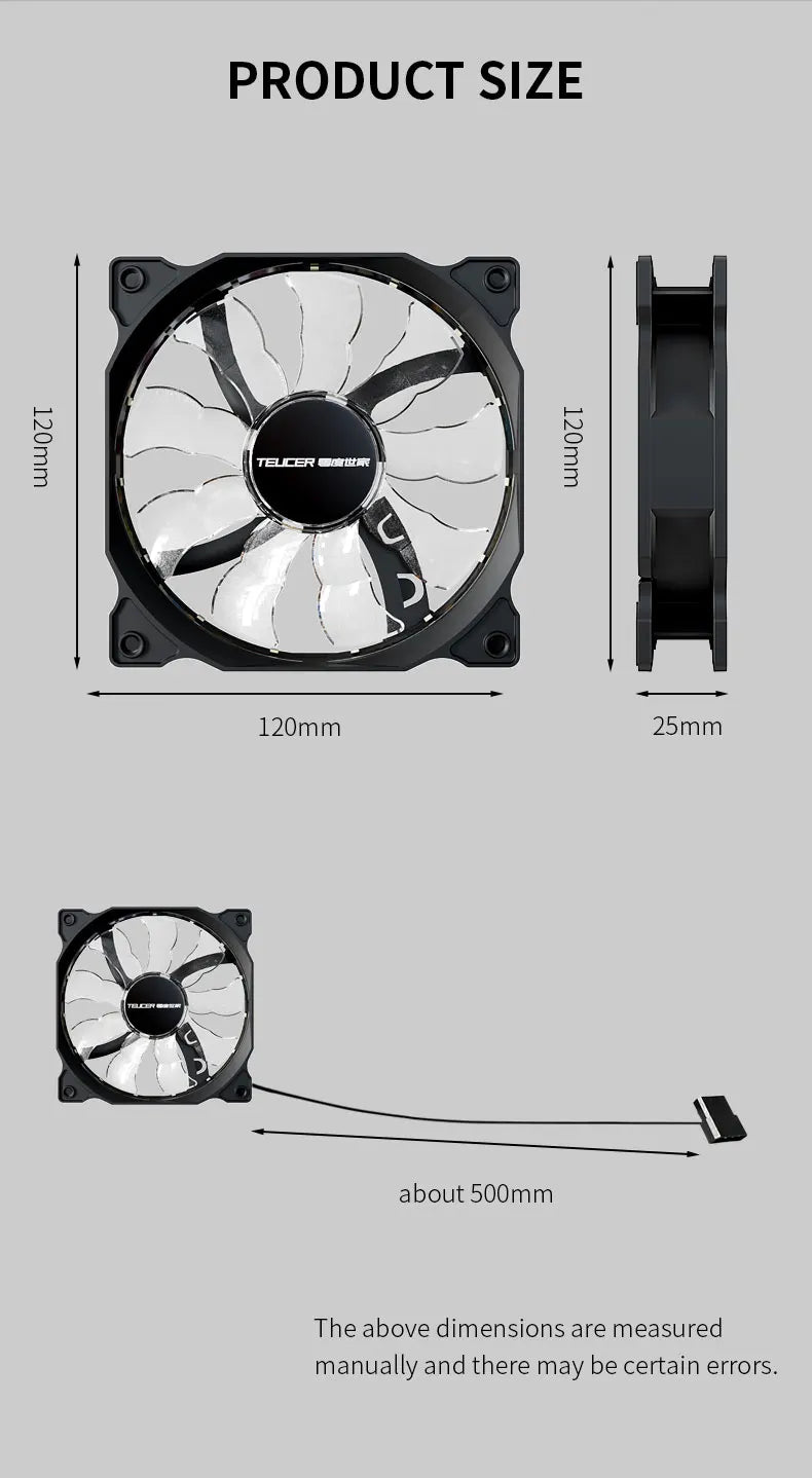 Teucer 120MM PC Case Cooling Fan Desktop Chassis Power 12V Big 4Pin Led 12CM Hydraulic Bearing Quiet Link Ventilador Radiator