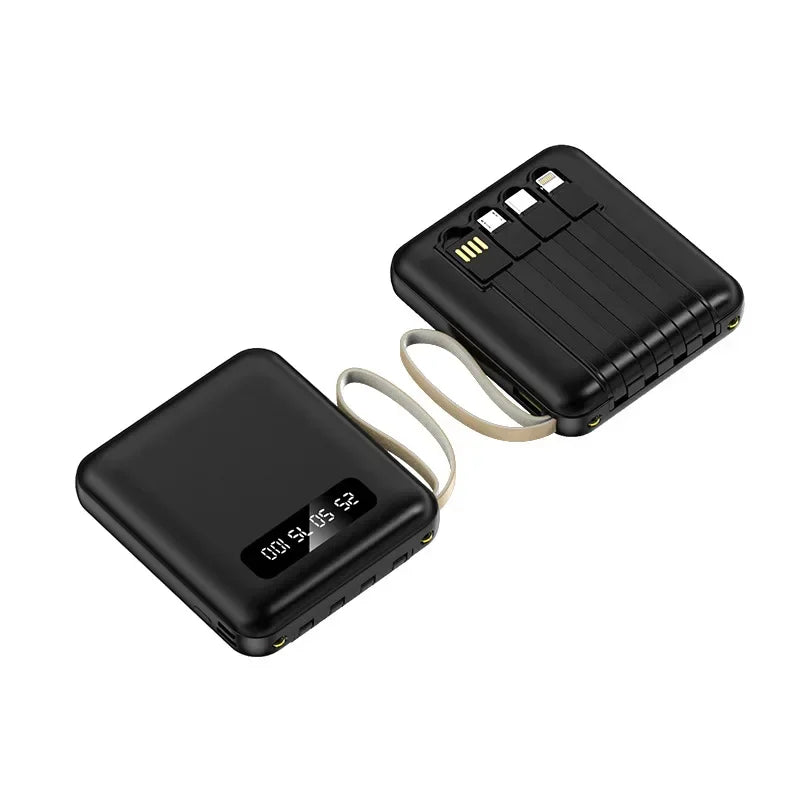 20000 10000mAh New Power Bank with 4 Charging Cables Mini Large Capacity Mirrored Power Bank Portable Fast Charging Powerbanks
