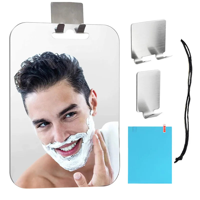 Acrylic Fogless Shower Mirror Anti-Fog Shaving Mirror with Razor Holder And Hooks Wall Hanging for Bathroom Travel Accessories