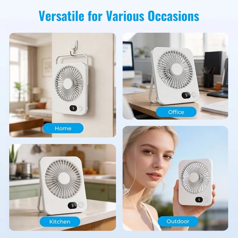 Portable Fan Rechargeable Desktop Fan 180° Rotatable Hanging Fan with Display screen Air Cooler for Outdoor Camping Ventilador