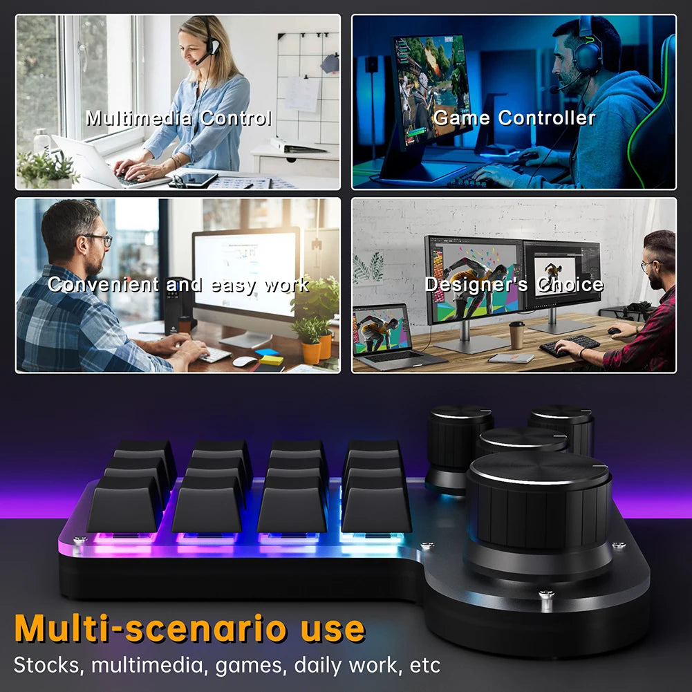 12 teclas 4 botões programação macro teclado personalizado usb com fio/bluetooth-compatível teclado de jogos mecânico para jogadores/designers
