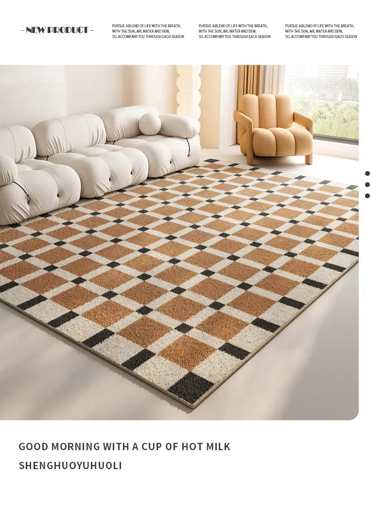 Minimalist Plaid Living Decoration Carpets Checkerboard Bedroom Bedside Rug Soft Plush Comfortable Home Large Area Carpet Tapete