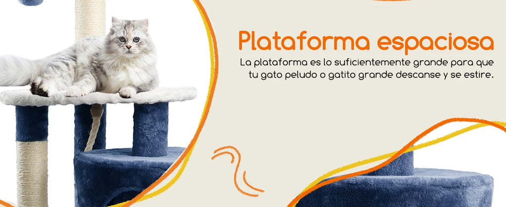 Cat Scratcher, Height 118.5 cm, Stable Cat Tree, 3 Platforms, 1 Cave, 1 Pom Pom, 1 Plush Toy