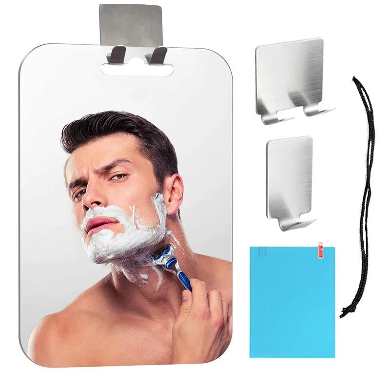Acrylic Fogless Shower Mirror Anti-Fog Shaving Mirror with Razor Holder And Hooks Wall Hanging for Bathroom Travel Accessories