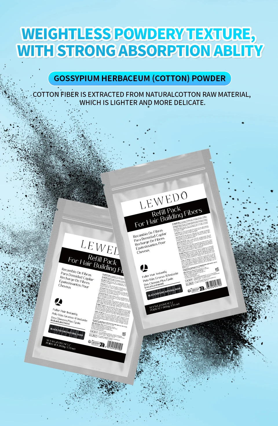 Hair Fibers Powder 100g Instant Hair Growth Fiber Refill Bag Hair Loss Treatment Keratin Hair Building Fiber Salon Hair Care