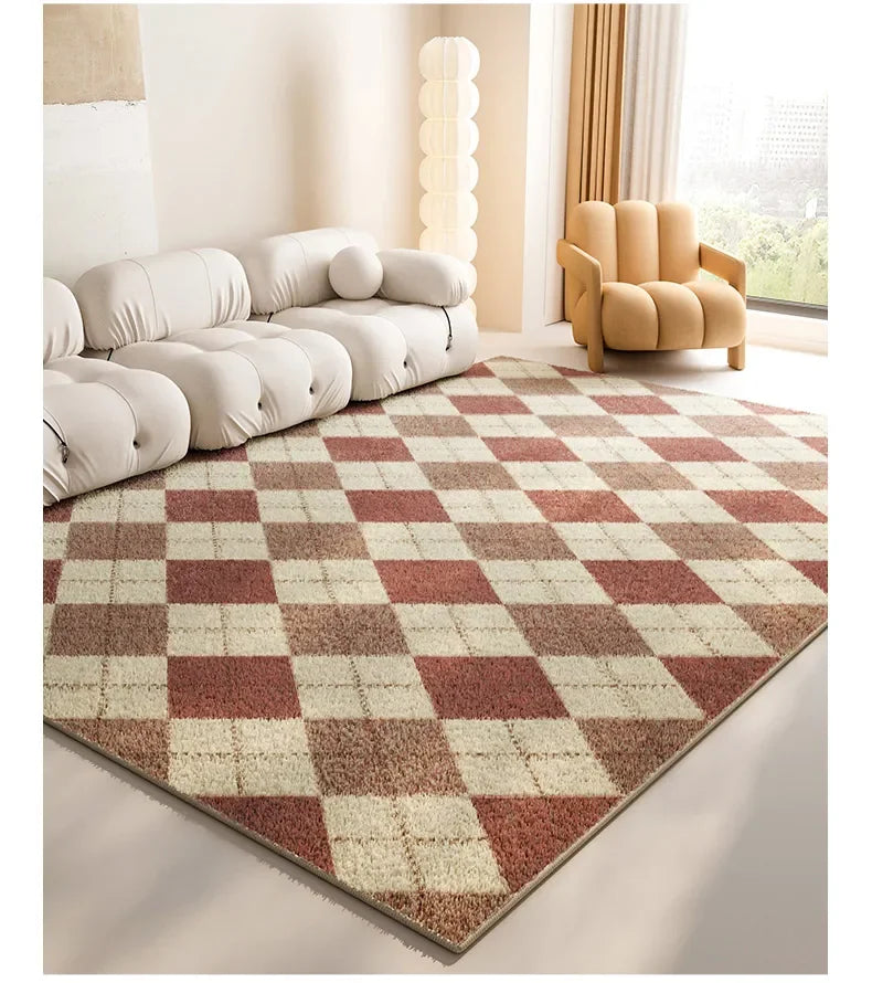 Minimalist Plaid Living Decoration Carpets Checkerboard Bedroom Bedside Rug Soft Plush Comfortable Home Large Area Carpet Tapete