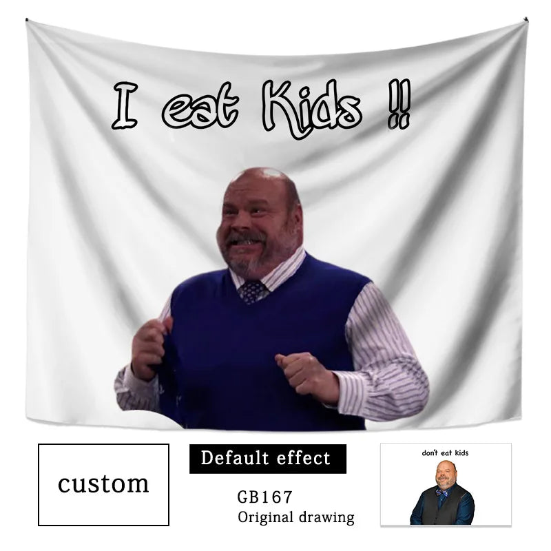 New Bertram Eat Kids Tapestry Wall Hanging Funny Meme Tapestries Art Aesthetic Room Decoration Bedroom Sofa Blanket Home Decor