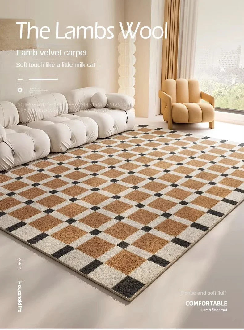 Minimalist Plaid Living Decoration Carpets Checkerboard Bedroom Bedside Rug Soft Plush Comfortable Home Large Area Carpet Tapete