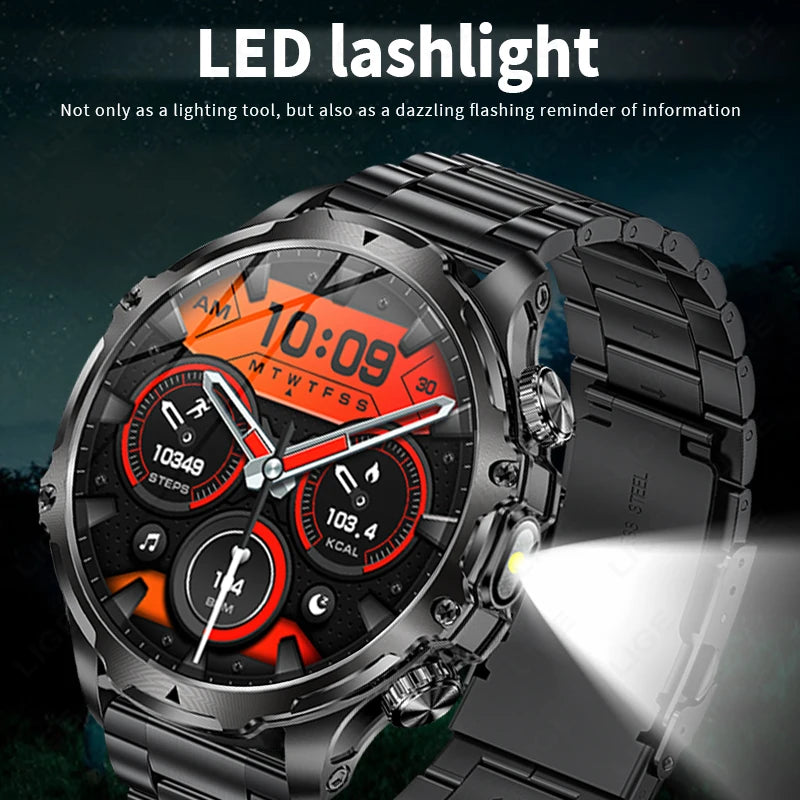LIGE Men Outdoors Sports Smart Watch AK75 Flashlight 700mah Large Battery Bluetooth Calling LED Light Fitness Tracker Smartwatch