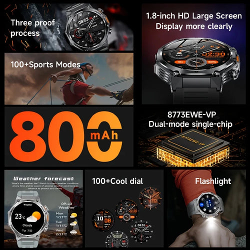 2025 New 1.9inch Men Smart Watch Flashlight Outdoors Sports Fitness Tracker 800mah Large Battery IPX8 Waterproof LED Smartwatch