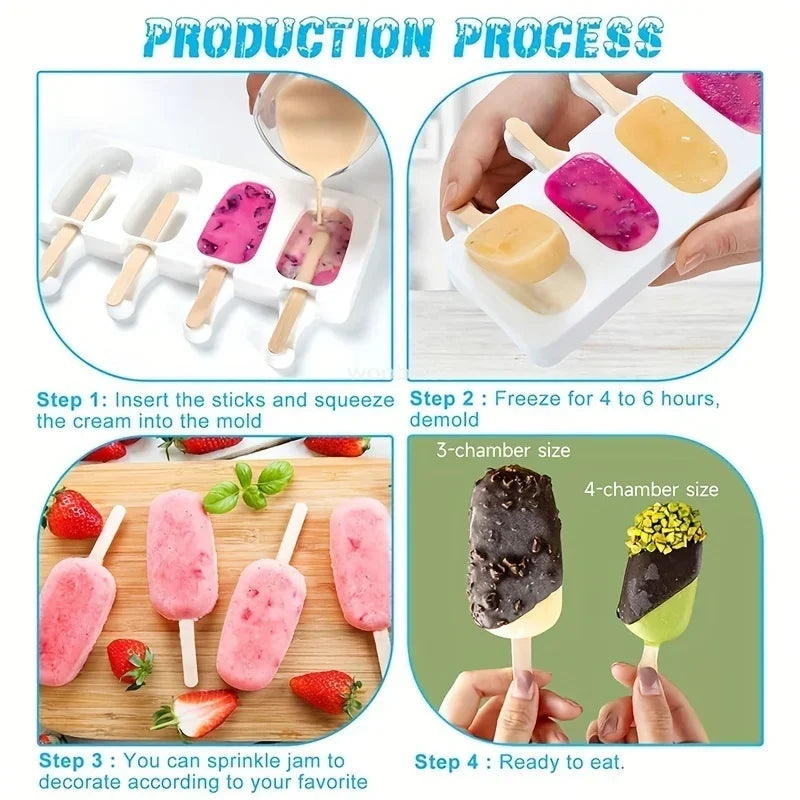 Silicone Ice Cream Mold DIY Chocolate Dessert Popsicle Moulds Tray Ice Cube Maker Homemade Tools Summer Party Supplies
