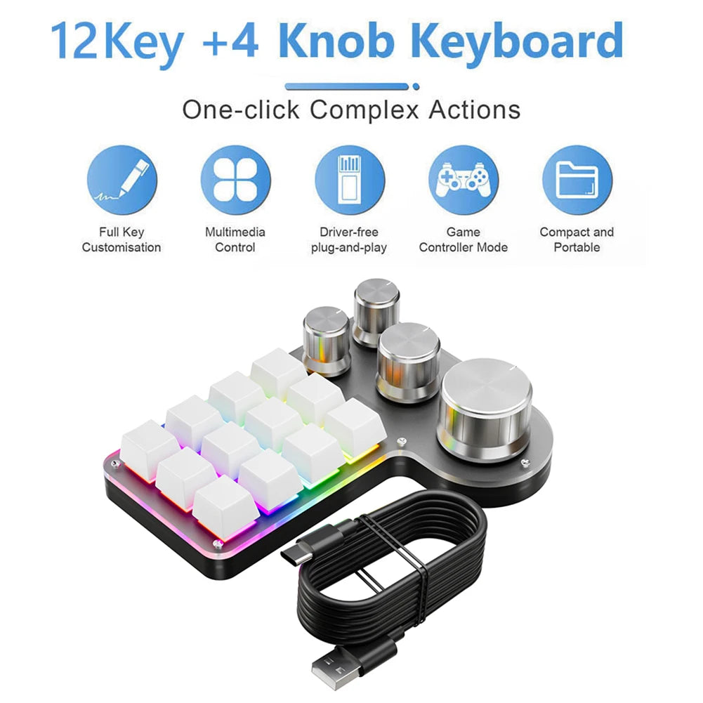 12 teclas 4 botões programação macro teclado personalizado usb com fio/bluetooth-compatível teclado de jogos mecânico para jogadores/designers