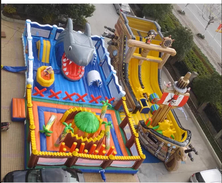 Pvc Bouncer Slide Pool Commercial Bounce House Inflatables Water Slide Fun City Bounce House With Slide and Obstacle Course