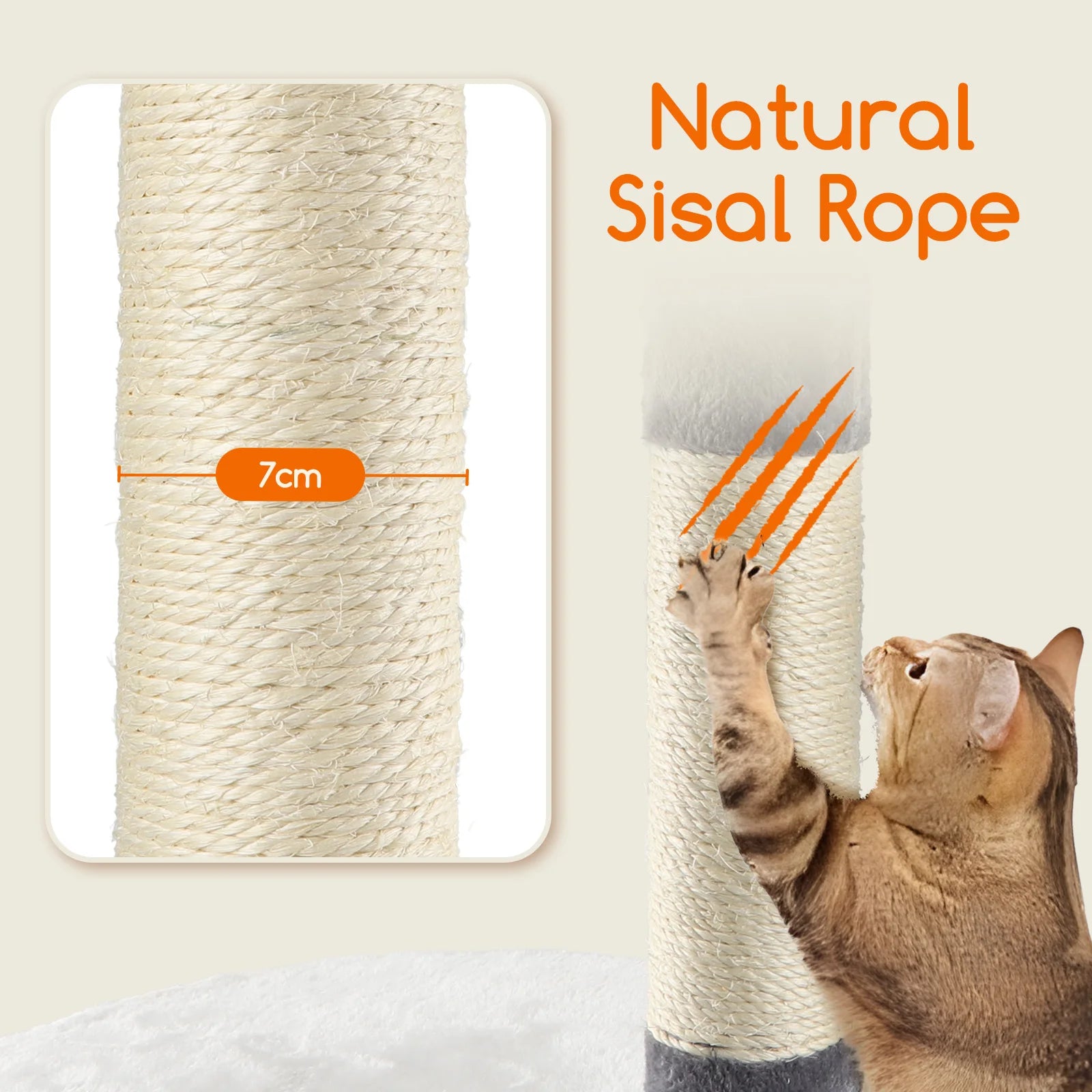 Cat Scratcher, Height 118.5 cm, Stable Cat Tree, 3 Platforms, 1 Cave, 1 Pom Pom, 1 Plush Toy