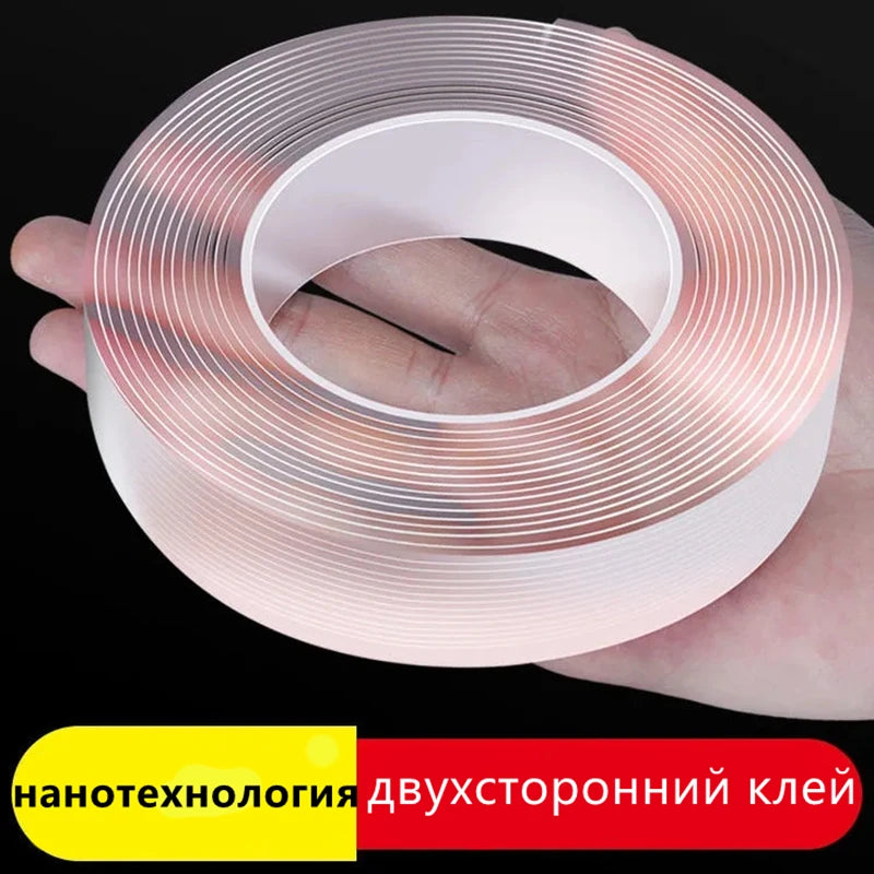 5/10M Nano Tape Double Sided Tape Transparent Reusable Waterproof Adhesive Tapes Cleanable Kitchen Bathroom 1mm Thickness