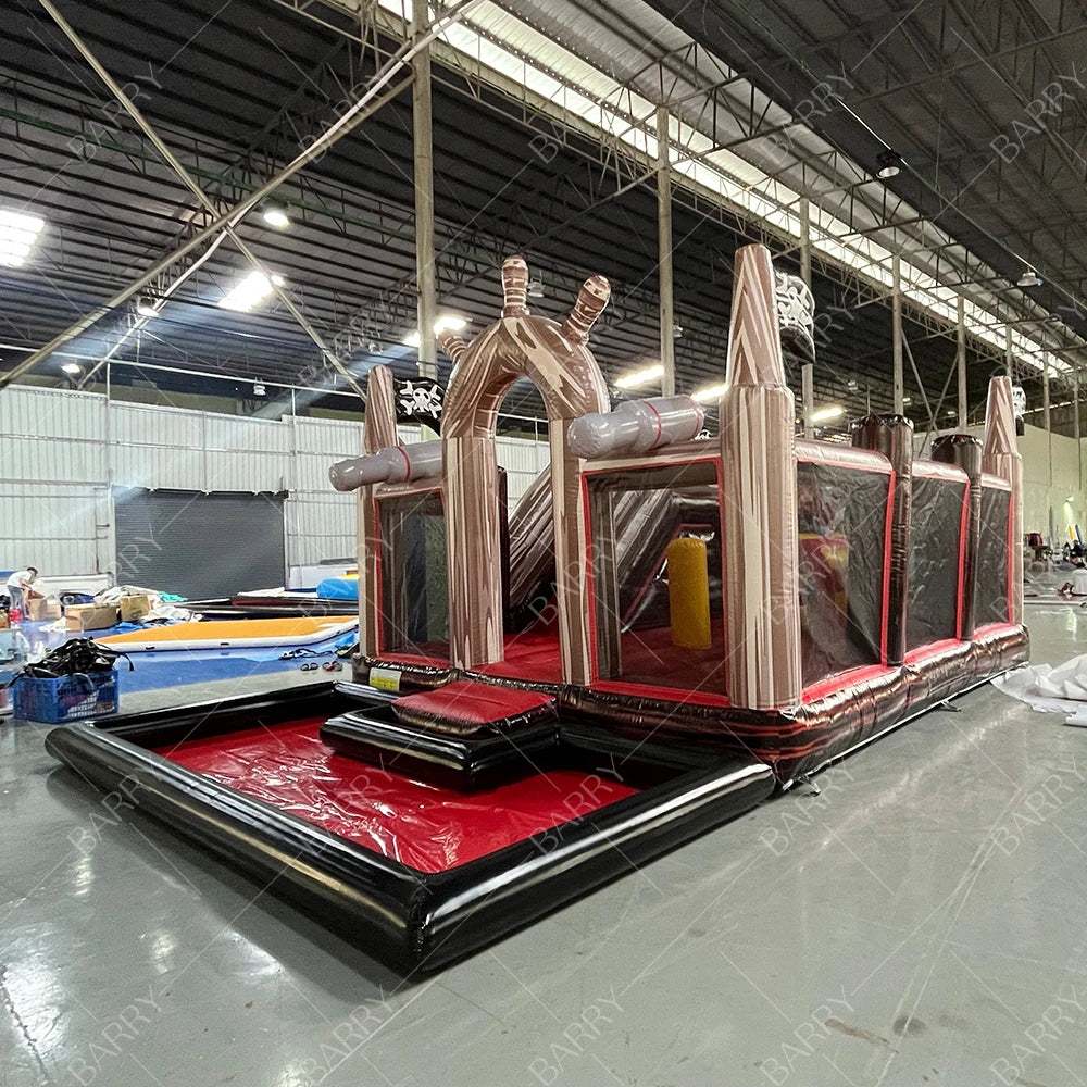 Pvc Bouncer Slide Pool Commercial Bounce House Inflatables Water Slide Fun City Bounce House With Slide and Obstacle Course