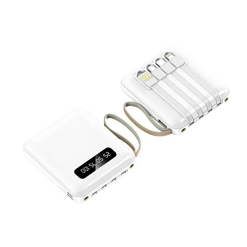 20000 10000mAh New Power Bank with 4 Charging Cables Mini Large Capacity Mirrored Power Bank Portable Fast Charging Powerbanks