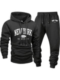 Men's sportswear set, fashionable street style city name printed sportswear for autumn and winter outdoor fitness and jogging ca