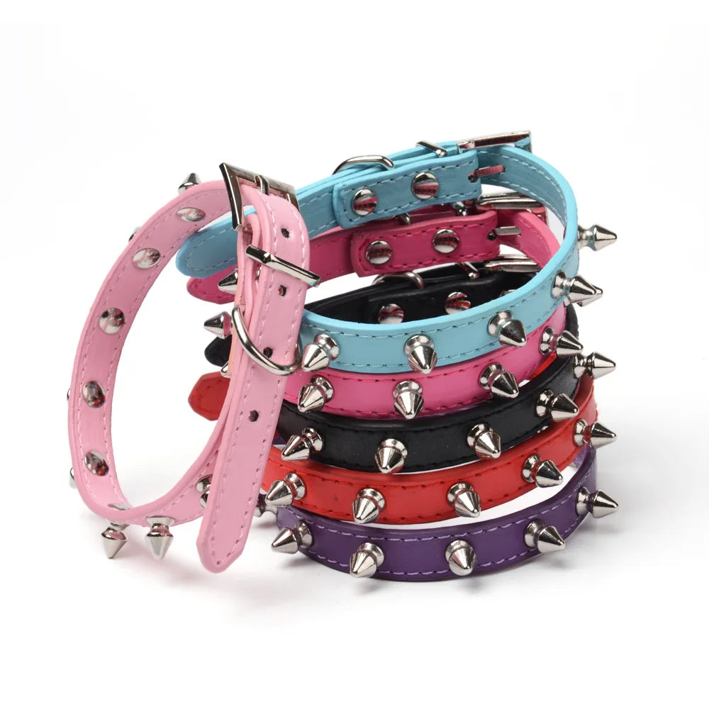Leather Cat Collar Anti-Bite Studded Cat Collar with Spikes Adjustable Pet Collar for Small Dogs Puppy Kitten Pet Accessories