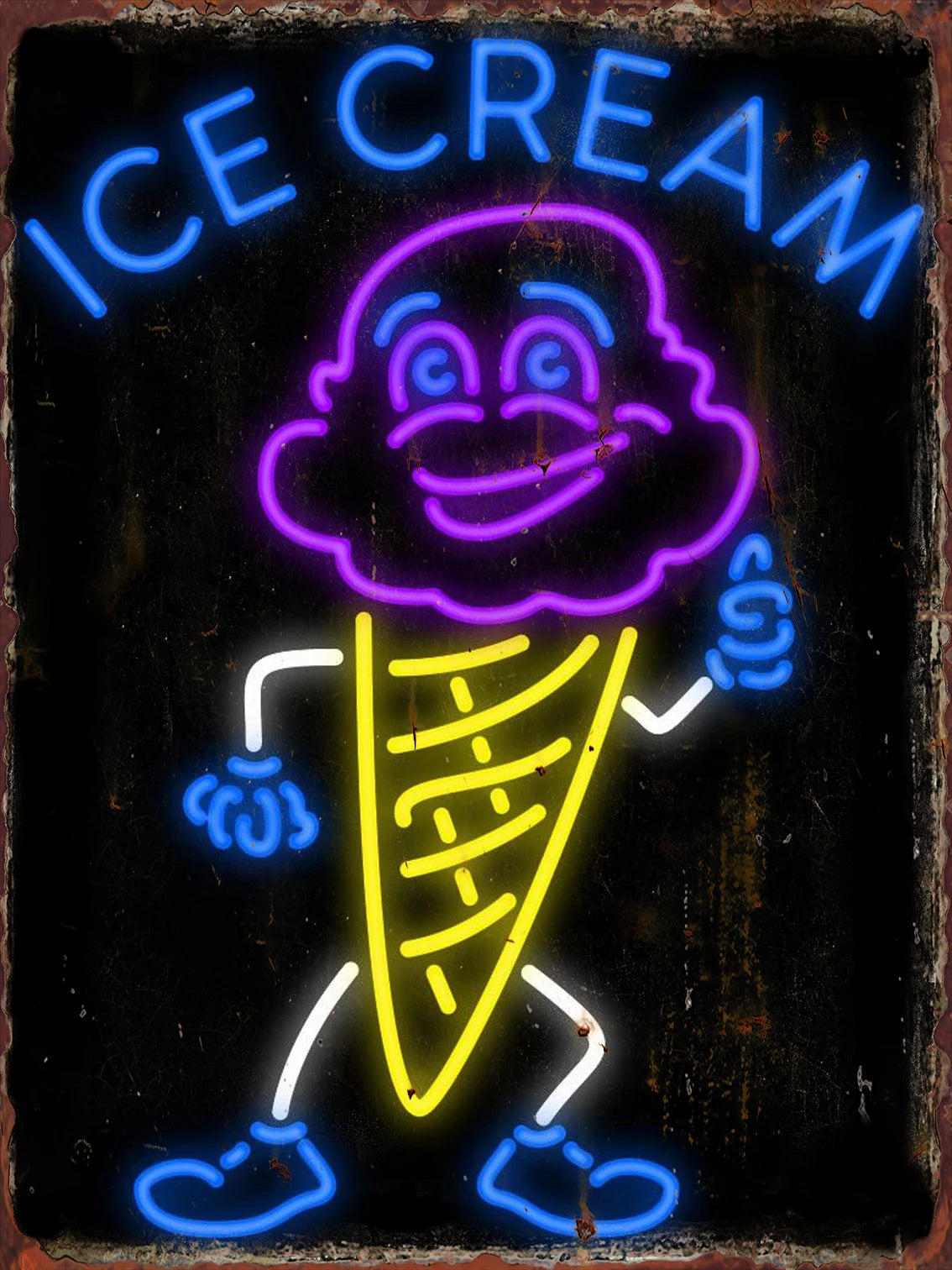 Neon Ice Cream Metal Tin Sign for Dessert Shop Home Kitchen Iron Plate Vintage Poster Cafe Western Restaurant Wall Decor Plaques