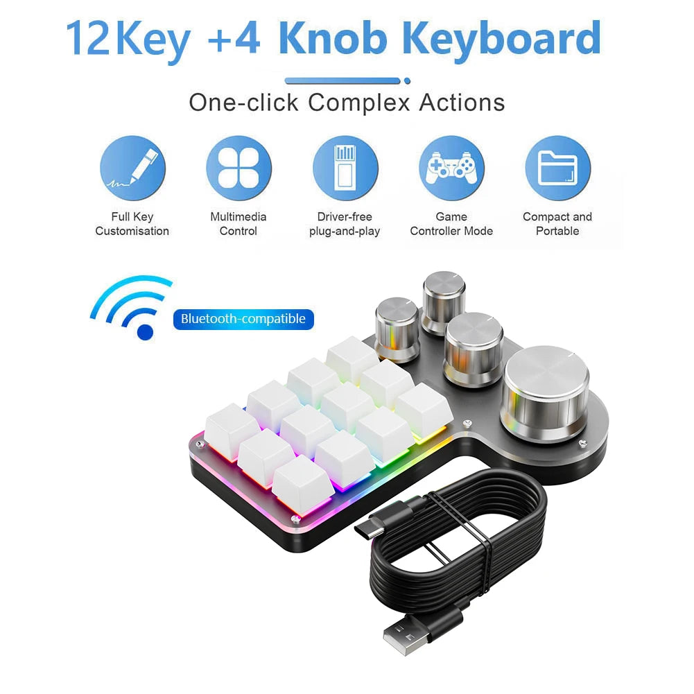 12 teclas 4 botões programação macro teclado personalizado usb com fio/bluetooth-compatível teclado de jogos mecânico para jogadores/designers