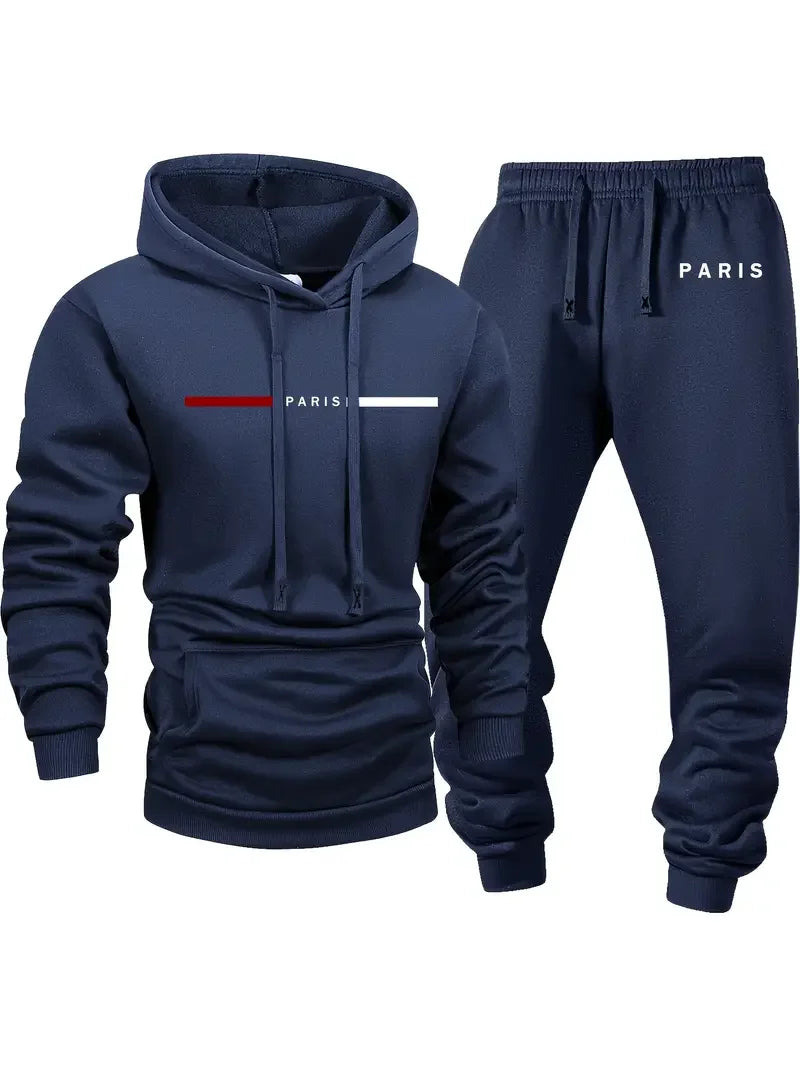Men's sportswear set, fashionable street style city name printed sportswear for autumn and winter outdoor fitness and jogging ca