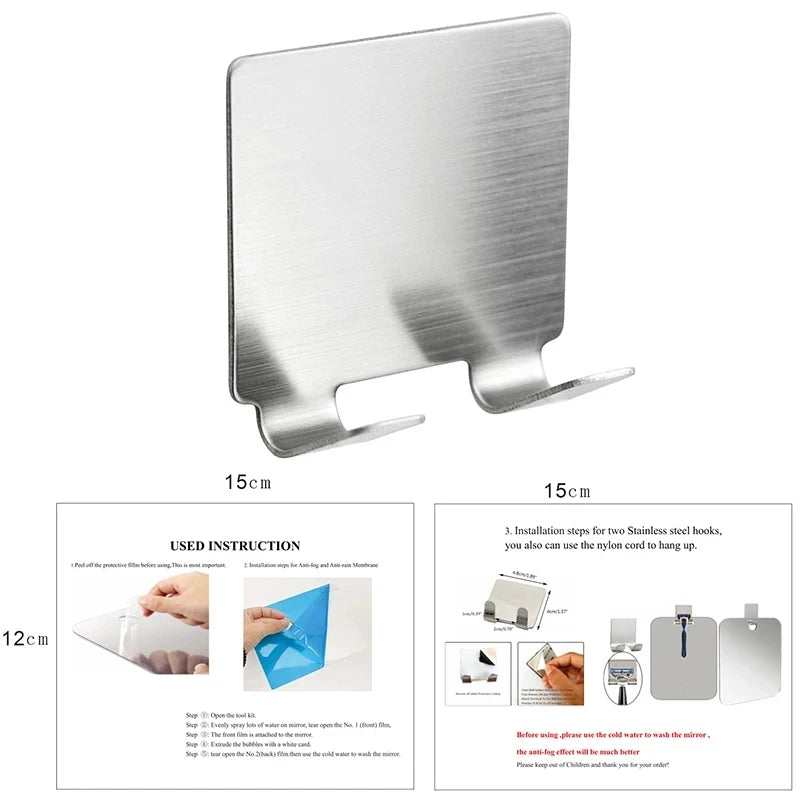 Acrylic Fogless Shower Mirror Anti-Fog Shaving Mirror with Razor Holder And Hooks Wall Hanging for Bathroom Travel Accessories