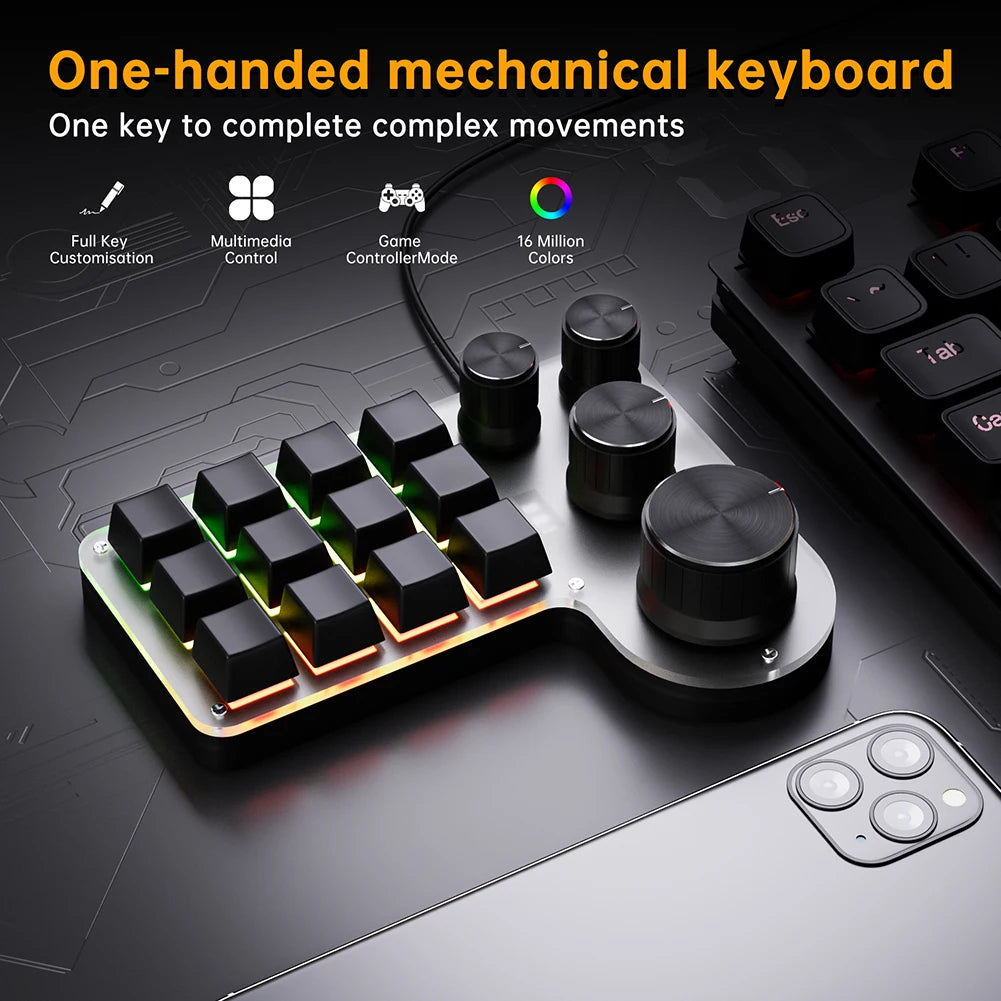 12 teclas 4 botões programação macro teclado personalizado usb com fio/bluetooth-compatível teclado de jogos mecânico para jogadores/designers