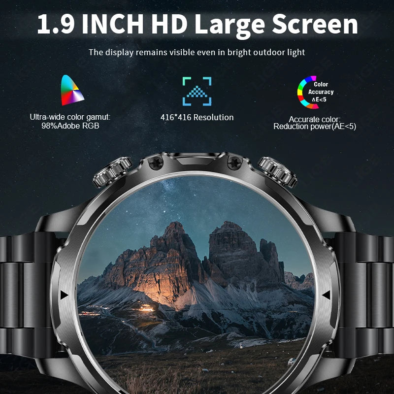 LIGE Men Outdoors Sports Smart Watch AK75 Flashlight 700mah Large Battery Bluetooth Calling LED Light Fitness Tracker Smartwatch