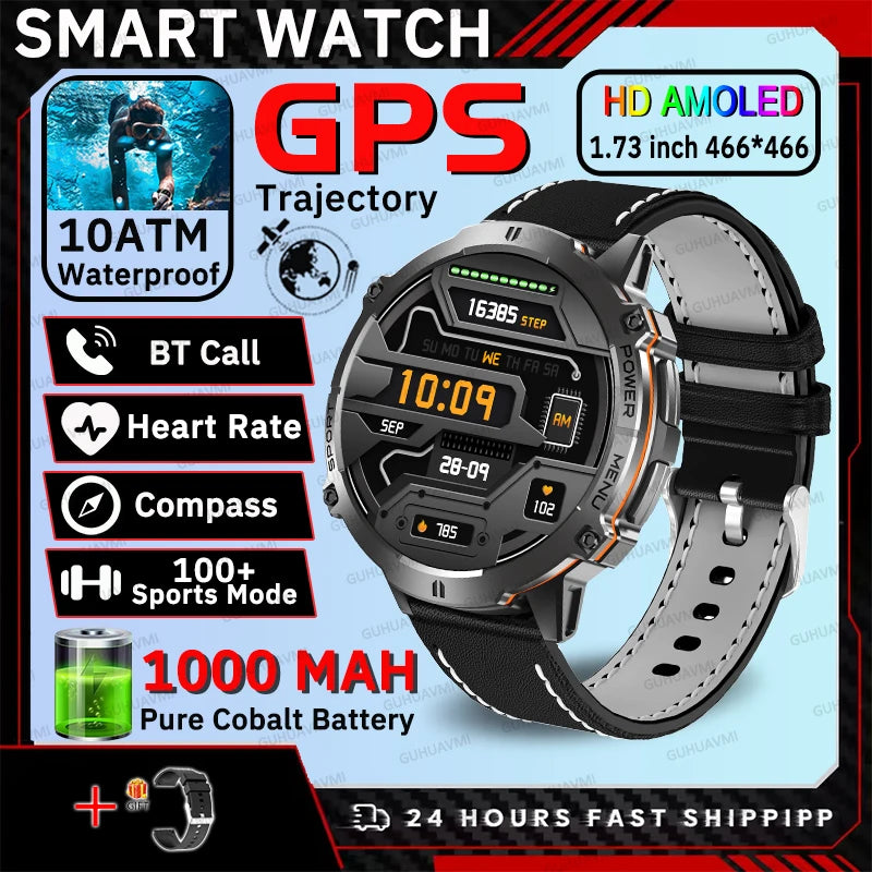 2026 New Outdoors Sports Smart Watch Screen 10ATM Waterproof 1000mAh Sports Blood oxygen BT call Men Fitness Smart Bracelets