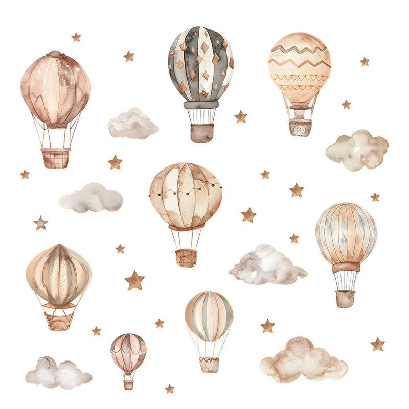 Cartoon Hot Air Balloon Wall Stickers for Kids Rooms Children Room Nursery Baby Room Decoration Cloud Stars Wall Decal Wallpaper