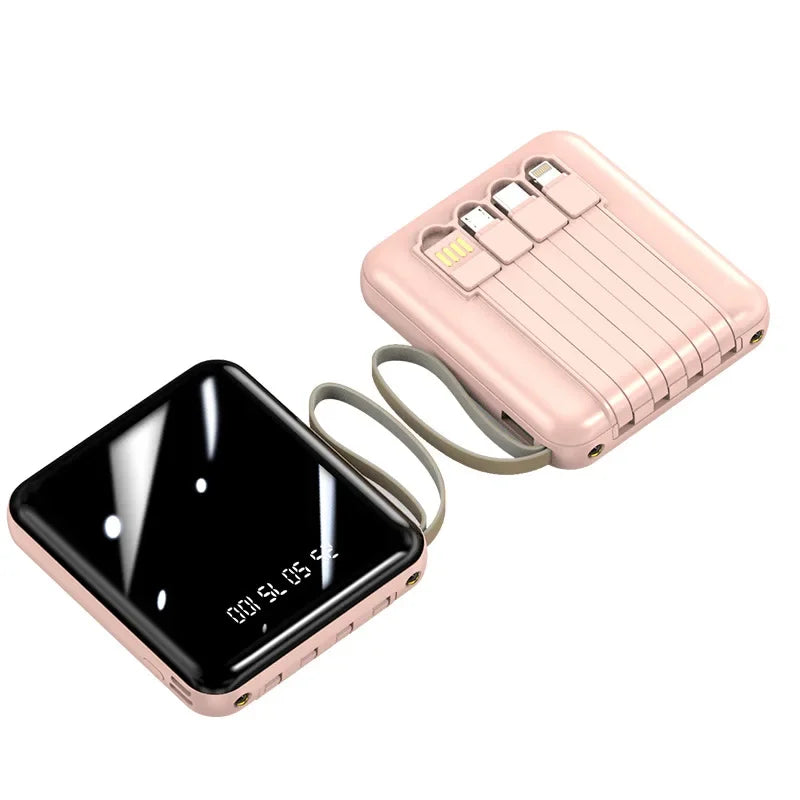 20000 10000mAh New Power Bank with 4 Charging Cables Mini Large Capacity Mirrored Power Bank Portable Fast Charging Powerbanks