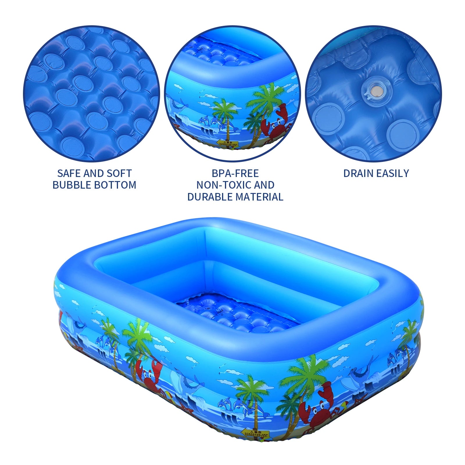 Inflatable Ball Pit Pool for Kids, Toddlers, Adults, Blow Up PVC Swimming Pool for Indoor Outdoor Water Party Backyard, Blue